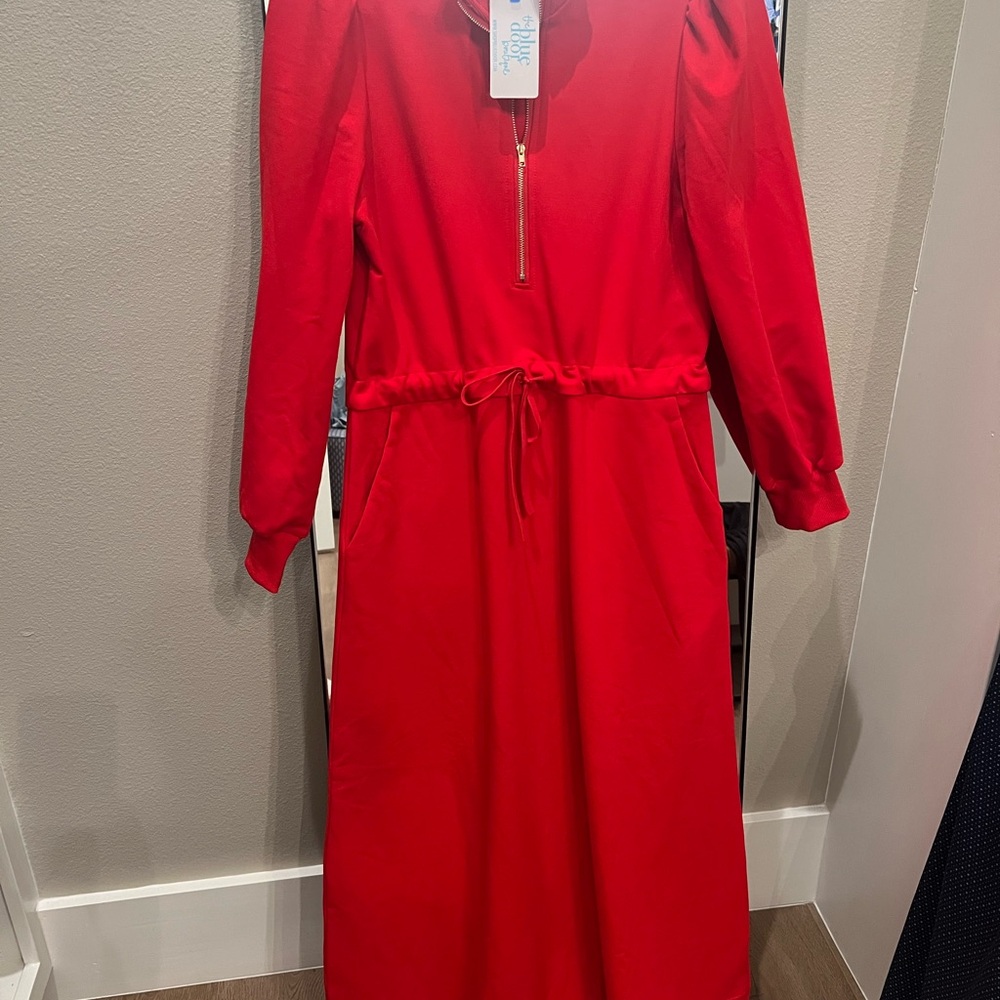 Red Long-Sleeve Dress sweatshirt dress with Zipper size Medium